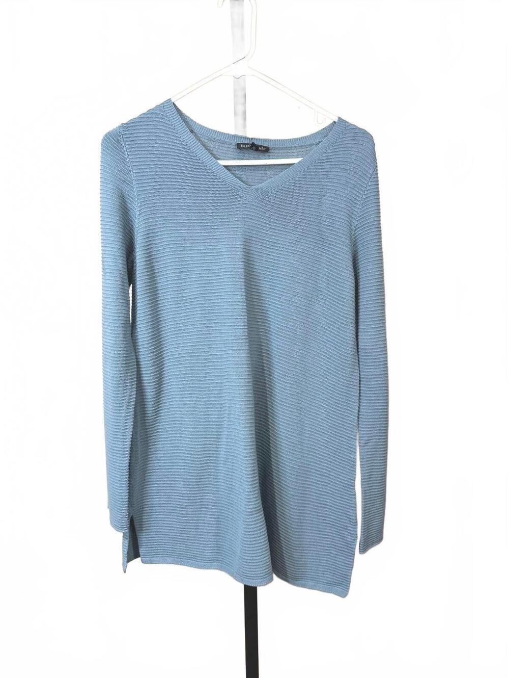 Eileen Fisher XS Light Blue Ribbed Long Sleeve Dress
